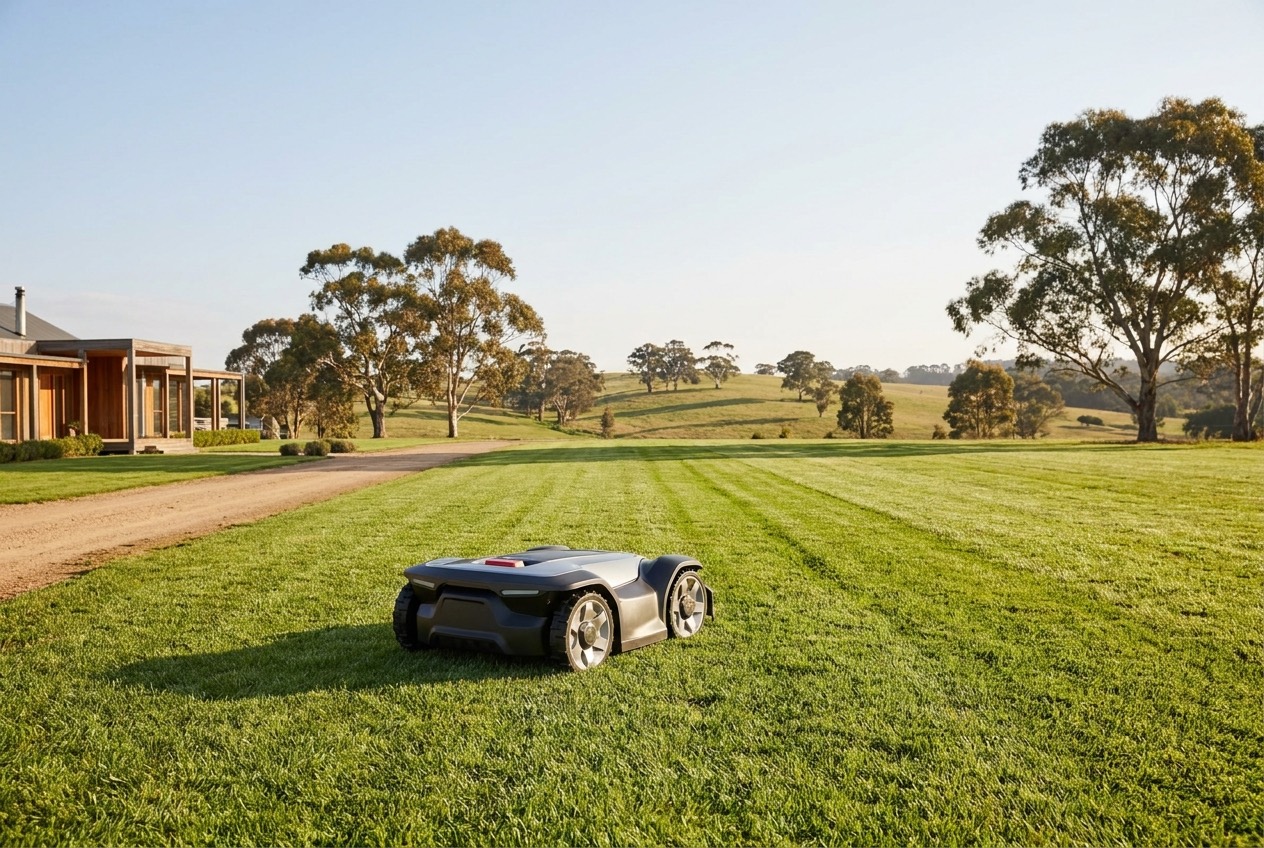 Robotic mower on a large rural lawn